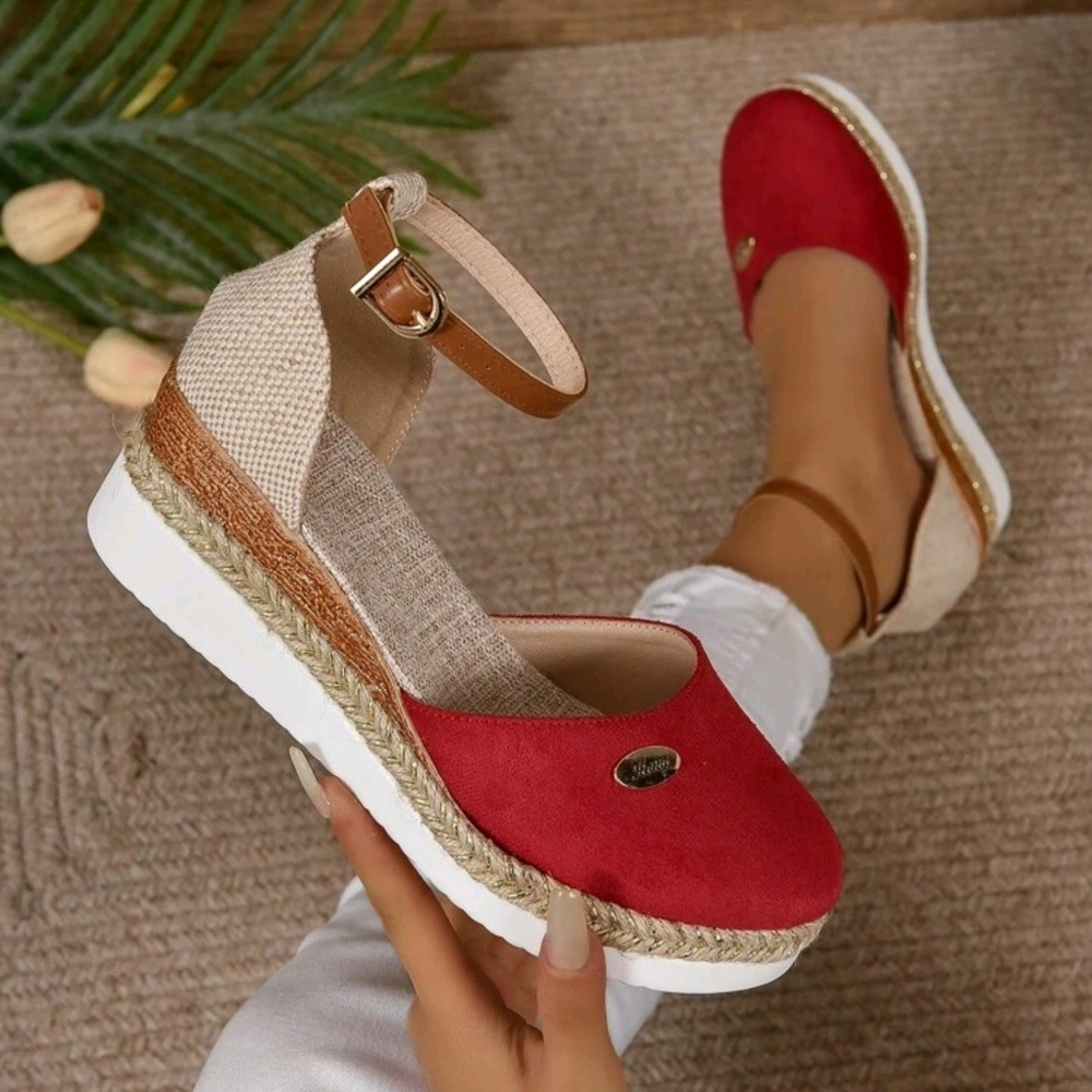 COPY - Women's Faux Suede Color Block Round Toe Espadrilles With Elegant - Picture 1 of 6